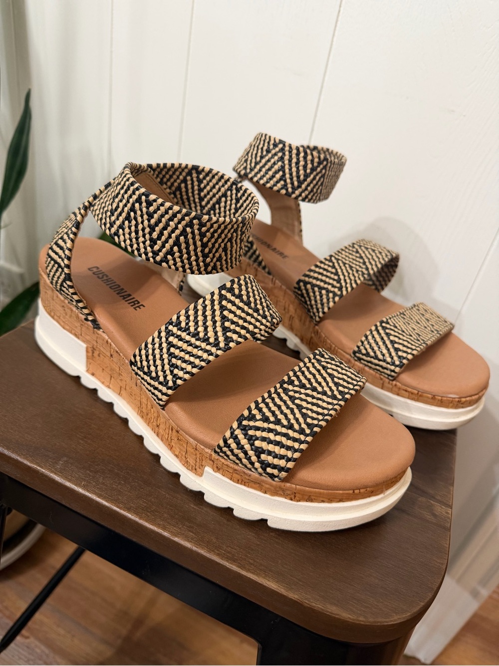 Cushionaire Black & Tan Woven Aztec Platform Sandals